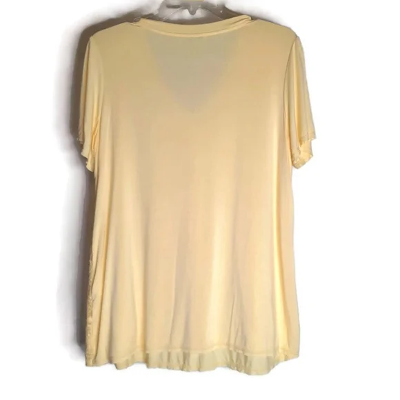 SUNDANCE Embroidered Pleat V-Neck Tee Buttercup Silk Cotton Butter Yellow M 6 8 - Picture 3 of 8